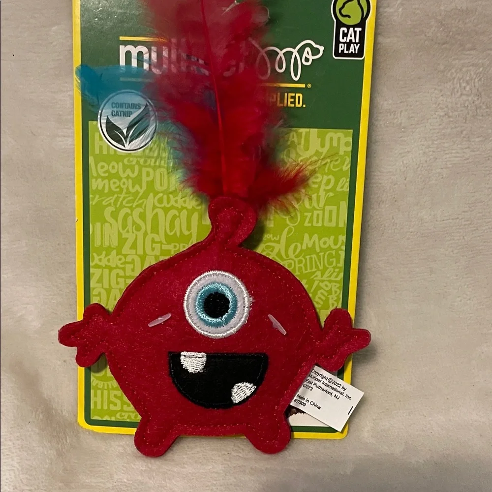 Red Monster Cat Toy with Feather